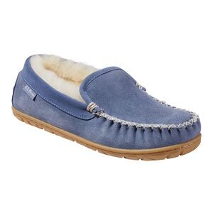 Women’s Blue Suede Moccasin Slippers. Size 9